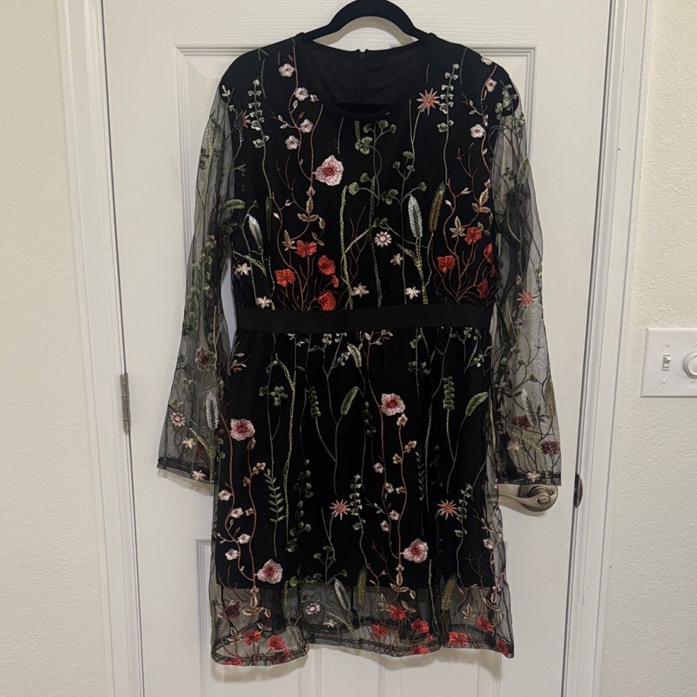 Floral Embroidered Black Dress